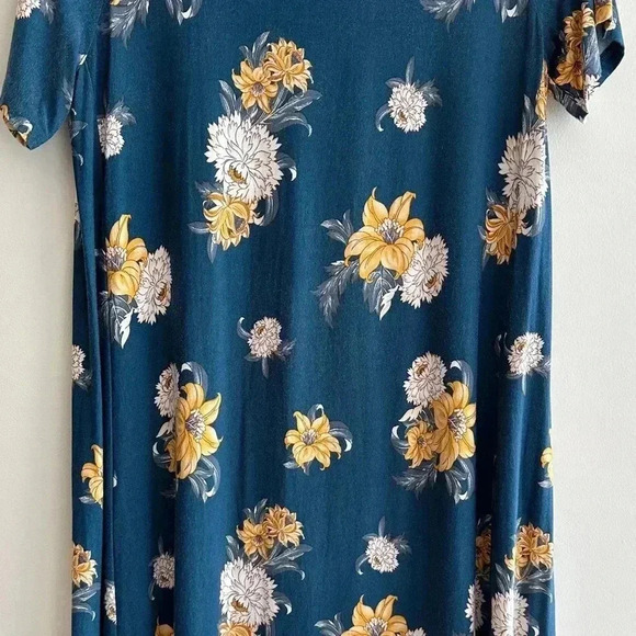 LOFT Blue and Yellow Floral Swing Shift Dress, Casual Knit Dress, Size Medium - Picture 5 of 16